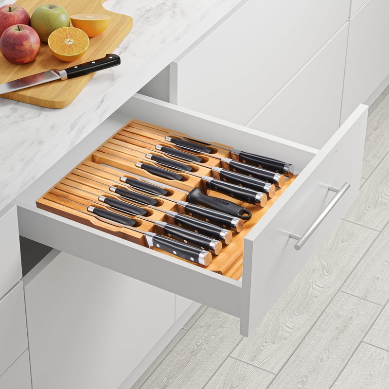 VaeFae In-Drawer Knife Block,Bamboo Knife Drawer Organizer Insert, Kitchen Knife Drawer Storage for 16 Knives PLUS a Slot for your Knife Sharpener (Without Knives) - Image 4